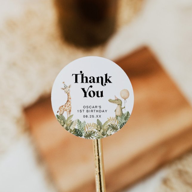 Adesivo Redondo Safari Animal First Birthday Round Sticker Selvage (Criador carregado)