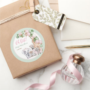 Adesivo Redondo Safari Animal Tropical Verde Bebê Rosa Chá