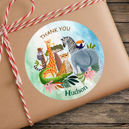 Adesivo Redondo Safari animals jungle birthday watercolor