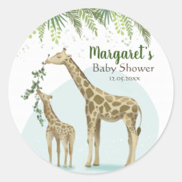 Adesivo Redondo Safari Giraffe Green Leaf Baby Round Sticker