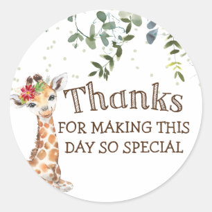 Adesivo Redondo Safari Jungle Giraffe Obrigado