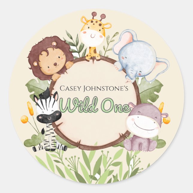 Adesivo Redondo Safari Watercolor Wild One 1st Birthday