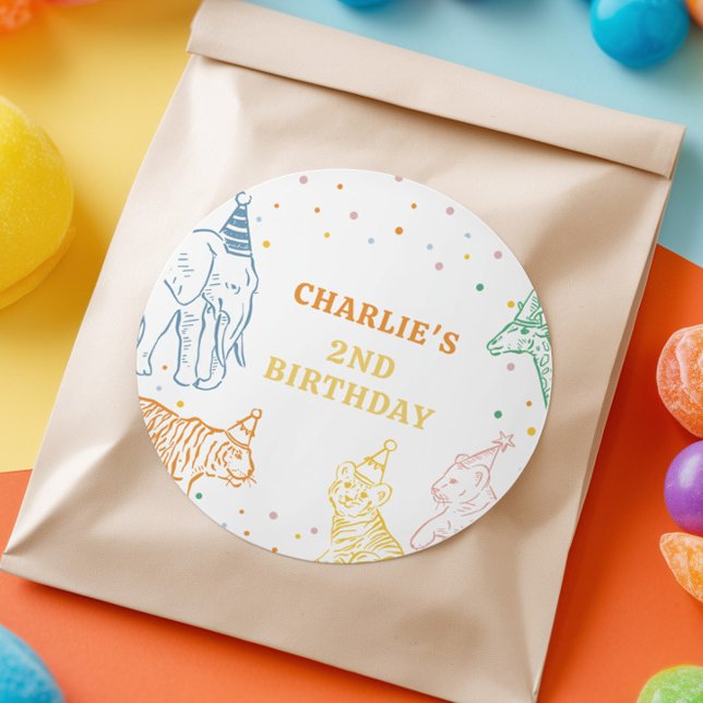 Adesivo Redondo Safari Wild Animals 2nd Birthday (Criador carregado)