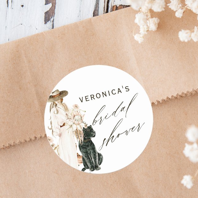 Adesivo Redondo Safari Wild Leopard Boho Lady Chá de panela (Criador carregado)