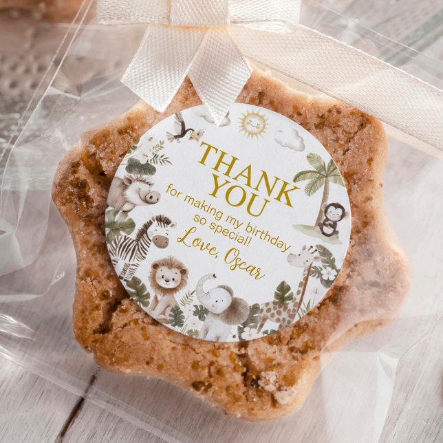 Adesivo Redondo Safari Wild One Jungle Animals Birthday Party (Criador carregado)