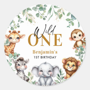 Adesivo Redondo Safari Wild One primeiro aniversario De Animais