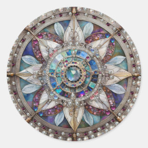 Adesivo Redondo Safiras Rosa e Azul Diamantes Pérolas Mandala