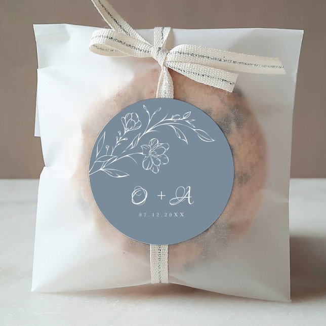 Adesivo Redondo Sage Blue Elegant Casamento Monograma Selos (Criador carregado)