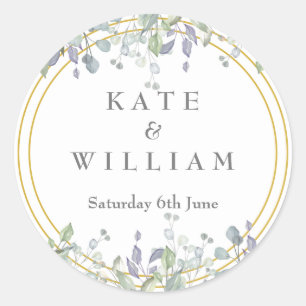 Adesivo Redondo Sage e Lilac Floral Weding Favor