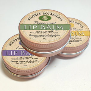 Adesivo Redondo Sage em Kraft Beeswax Lip Balm com Borda Pontilhad