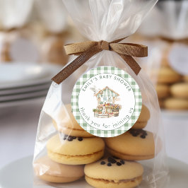 Adesivo Redondo Sage Gingham, Localmente Crescida, Obrigado Chá de