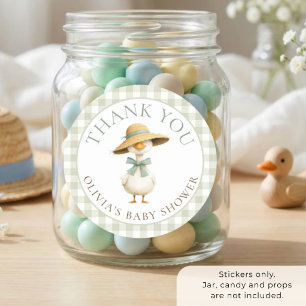 Adesivo Redondo Sage Gingham Silly Goose Obrigado Baby Shower