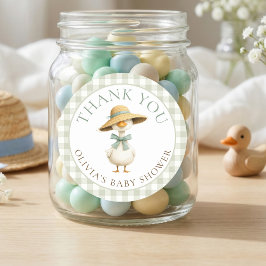 Adesivo Redondo Sage Gingham Silly Goose Obrigado Baby Shower 