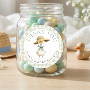 Adesivo Redondo Sage Gingham Silly Goose Obrigado Baby Shower