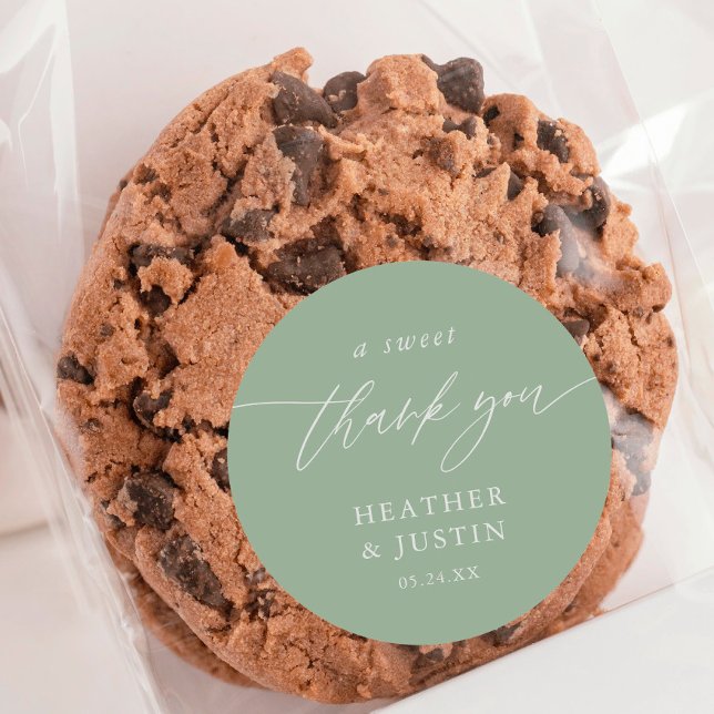 Adesivo Redondo Sage Green A Sweet Obrigado Favor Do Casamento (Criador carregado)