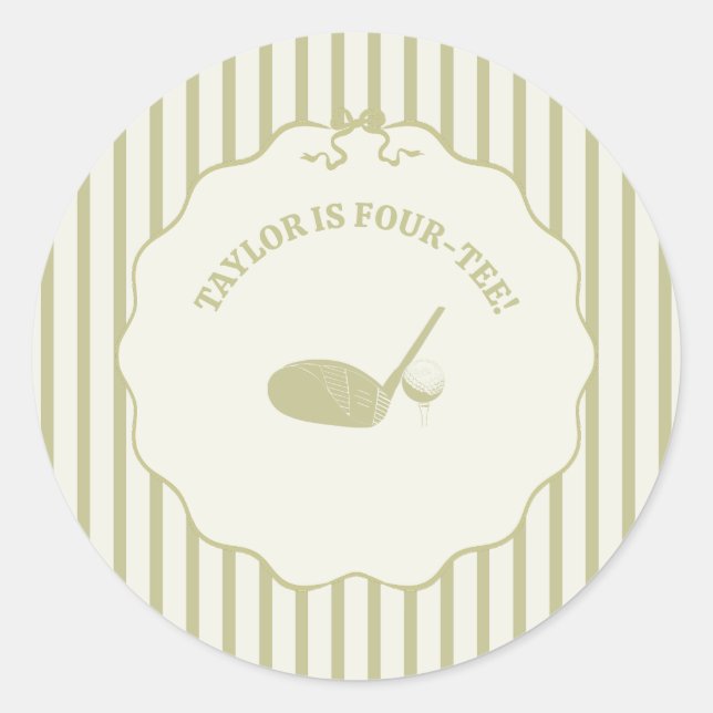 Adesivo Redondo Sage Green and Cream Stripes Golf Themed Party (Frente)