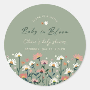 Adesivo Redondo Sage Green Boho Bebê Floral em Chá de Sangue