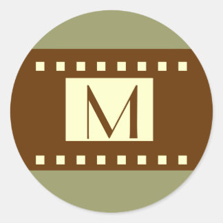 Adesivo Redondo Sage Green Brown Cream Monograma Rótulo de Casamen