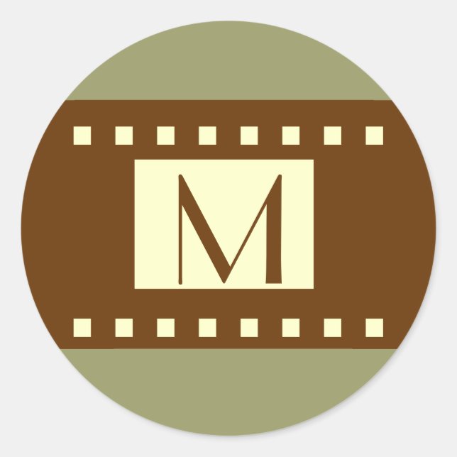 Adesivo Redondo Sage Green Brown Cream Monograma Rótulo de Casamen (Frente)