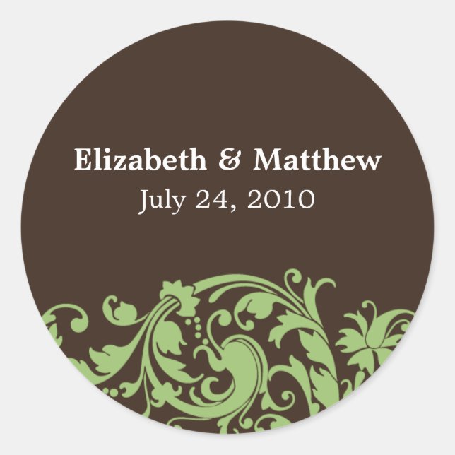 Adesivo Redondo Sage Green & Brown Swirl Wedl Label (Frente)