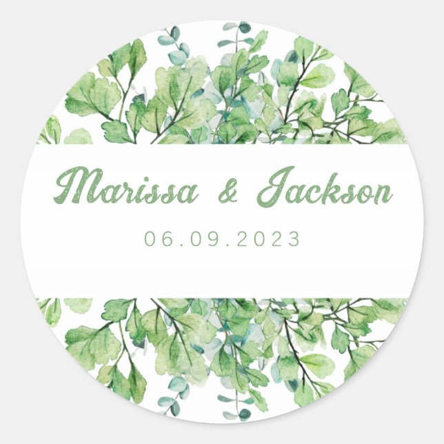 Adesivo Redondo Sage Green deixa selos de envelopes de casamento (Frente)