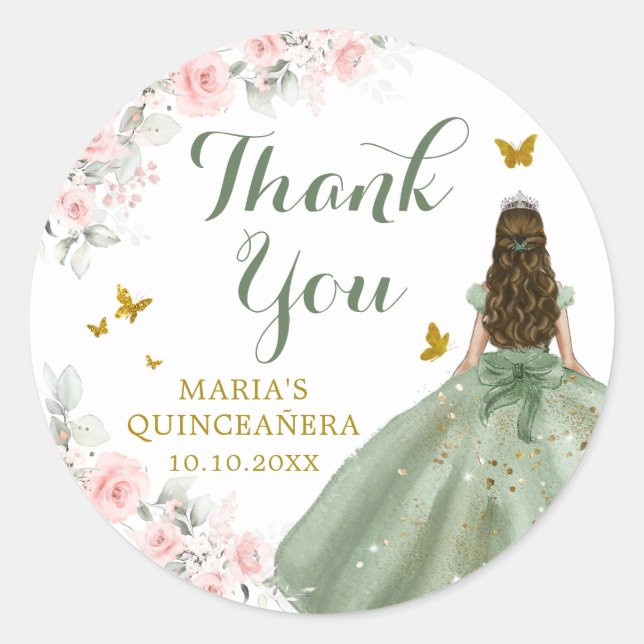Adesivo Redondo Sage Green Dourada Royale Girl Doce Dezesseis Aniv (Frente)