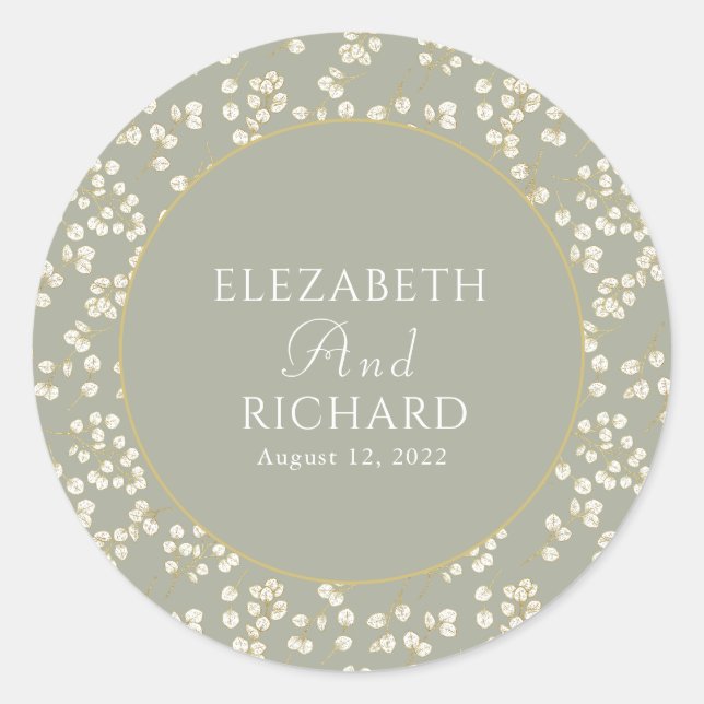 Adesivo Redondo Sage Green Dourado Eucalyptus deixa verde (Frente)