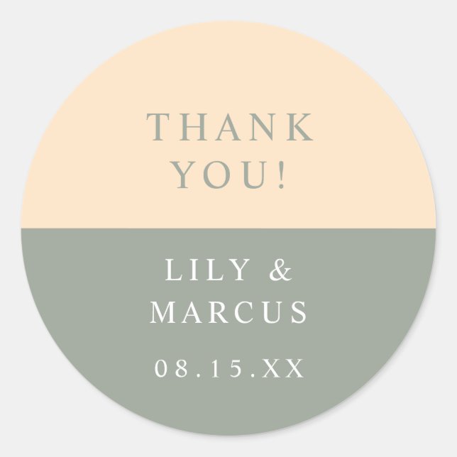 Adesivo Redondo Sage Green E Cream Obrigado Favor De Casamento (Frente)