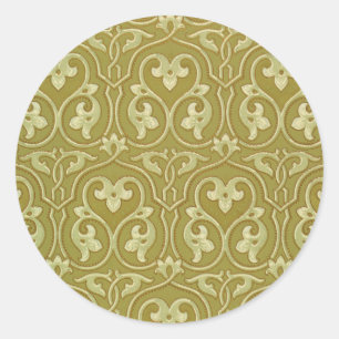 Adesivo Redondo Sage Green e Dourada Art Nouveau Patterno
