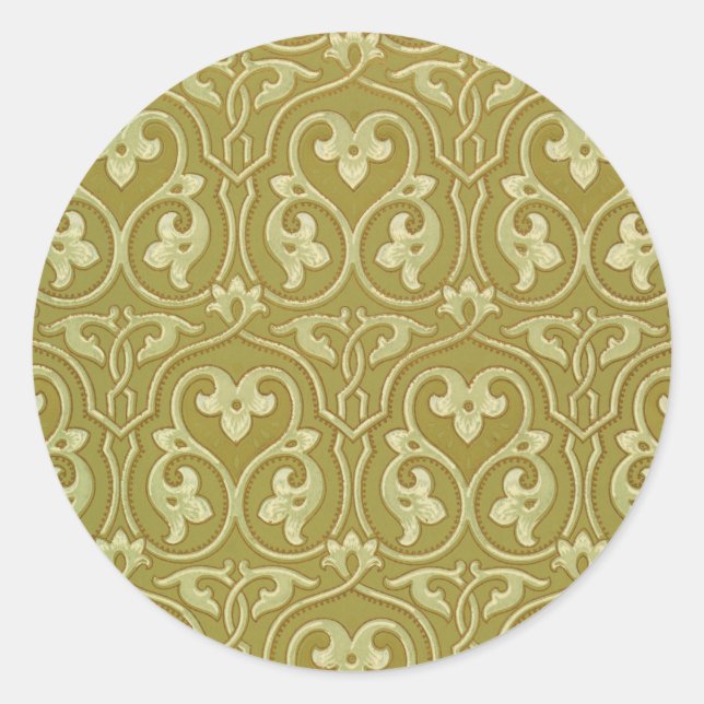 Adesivo Redondo Sage Green e Dourada Art Nouveau Patterno (Frente)