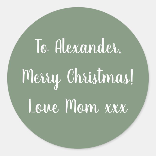 Adesivo Redondo Sage Green Feliz Natal da mamãe. (Frente)