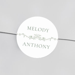 Adesivo Redondo Sage Green Floral Border Elegant Wedding