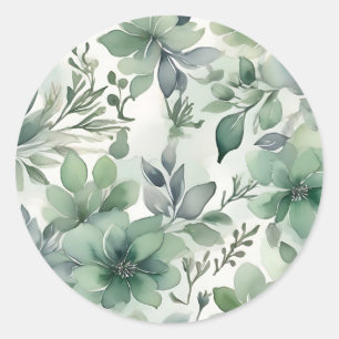 Adesivo Redondo Sage Green Floral sem costura