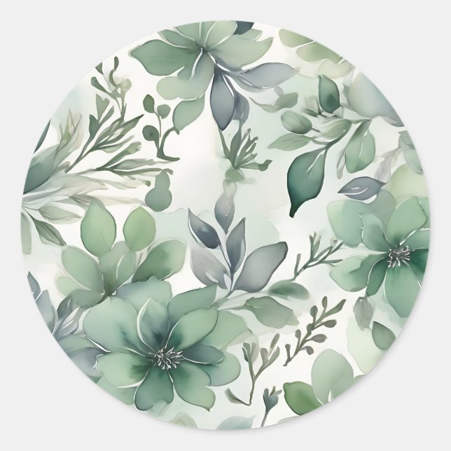 Adesivo Redondo Sage Green Floral sem costura (Frente)