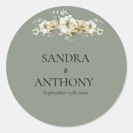 Adesivo Redondo Sage Green Floral Wedding 
