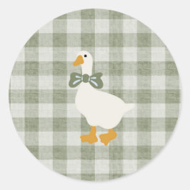 Adesivo Redondo Sage Green Gingham Buffalo Check Baby Shower 