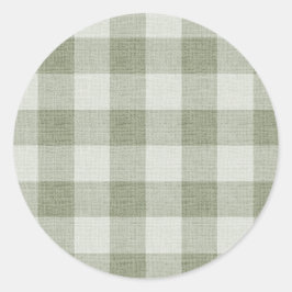 Adesivo Redondo Sage Green Gingham Buffalo Check Linen Texture 