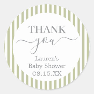 Adesivo Redondo Sage Green Listras Baby Shower
