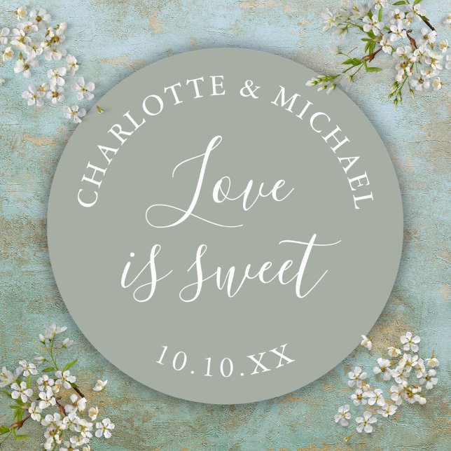 Adesivo Redondo Sage Green Love É Um Bonito Favor De Casamento (Sage Green Love Is Sweet Wedding Favor Classic Round Sticker)