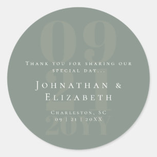 Adesivo Redondo Sage Green Minimalist Bold Type Wedding Favor