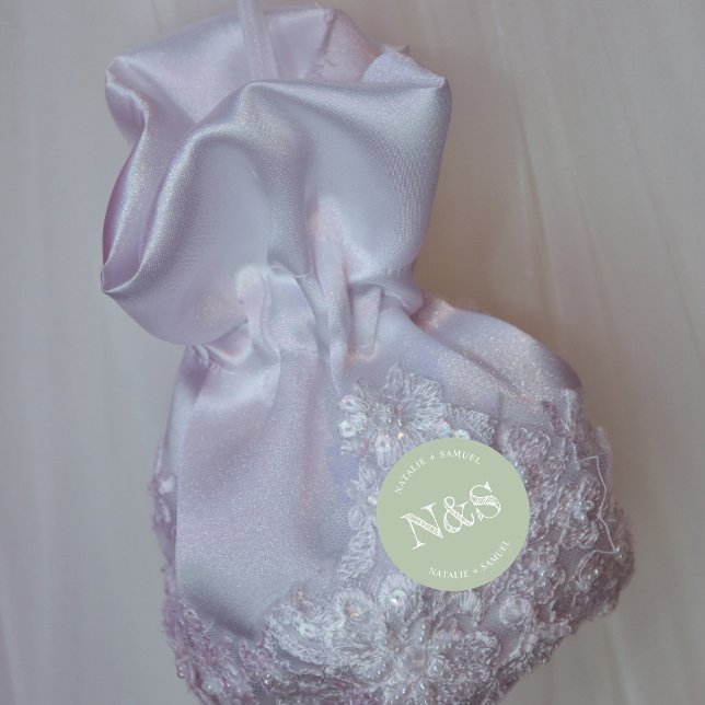 Adesivo Redondo Sage Green Minimalist & Elegant Bold Initials Wedd (Criador carregado)