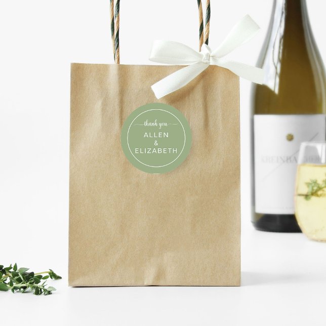 Adesivo Redondo Sage Green Modern Cartões de agradecimentos Weddin (Criador carregado)