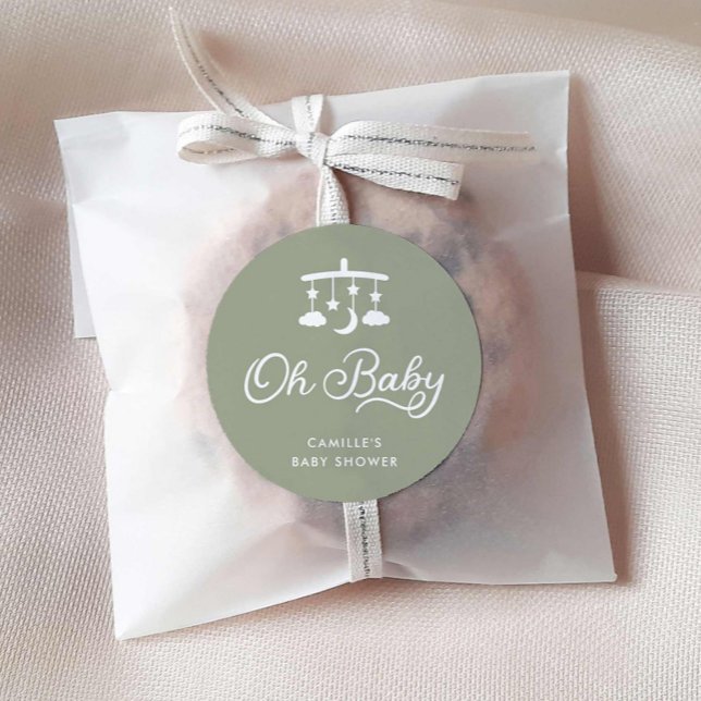Adesivo Redondo Sage Green Modern Oh Chá de fraldas (Oh Baby Sage Green Favor Round Sticker)