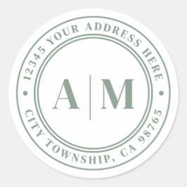 Adesivo Redondo Sage Green Monogram Return Address