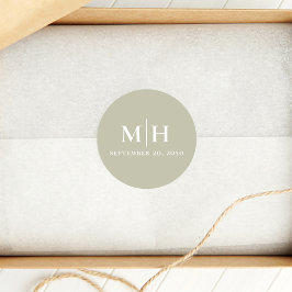 Adesivo Redondo Sage Green Monograma Wedding Favor Personalizado