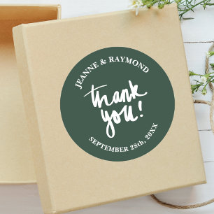Adesivo Redondo Sage Green Obrigado Calliografia Casamento Favor