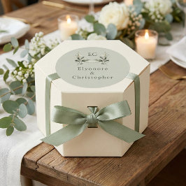 Adesivo Redondo Sage Green Olive Branch Monogram Wedding 