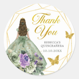 Adesivo Redondo Sage Green Purple Quinceañera Obrigado