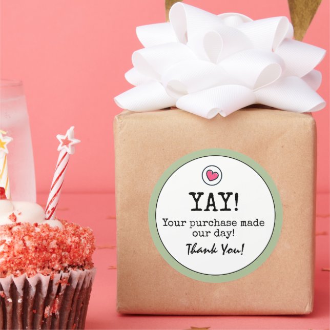 Adesivo Redondo Sage Green Retro with Heart Business Obrigado (Festa)