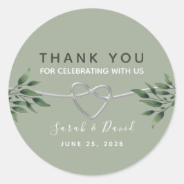 Adesivo Redondo Sage Green Rustic Weding Obrigado Sticker